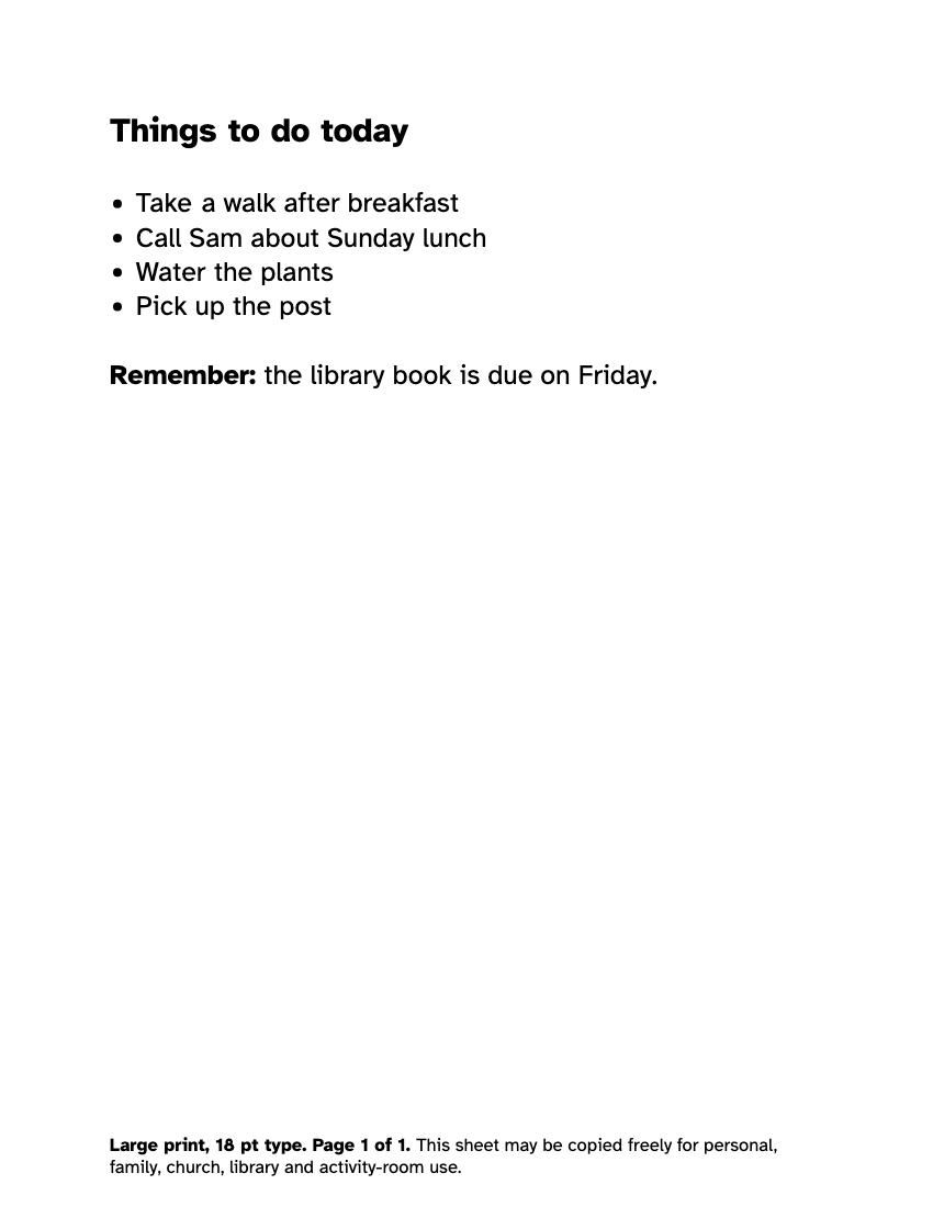 Preview of the Large Print Maker: Turn Any Text into a Printable PDF printable, page 1, 18 point type on US Letter paper
